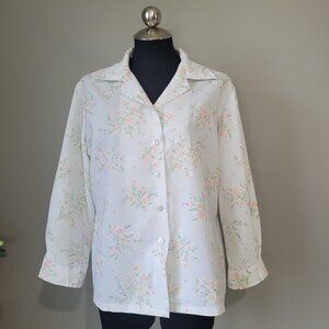 Vintage white floral shirt, 1970s handmade floral shirt